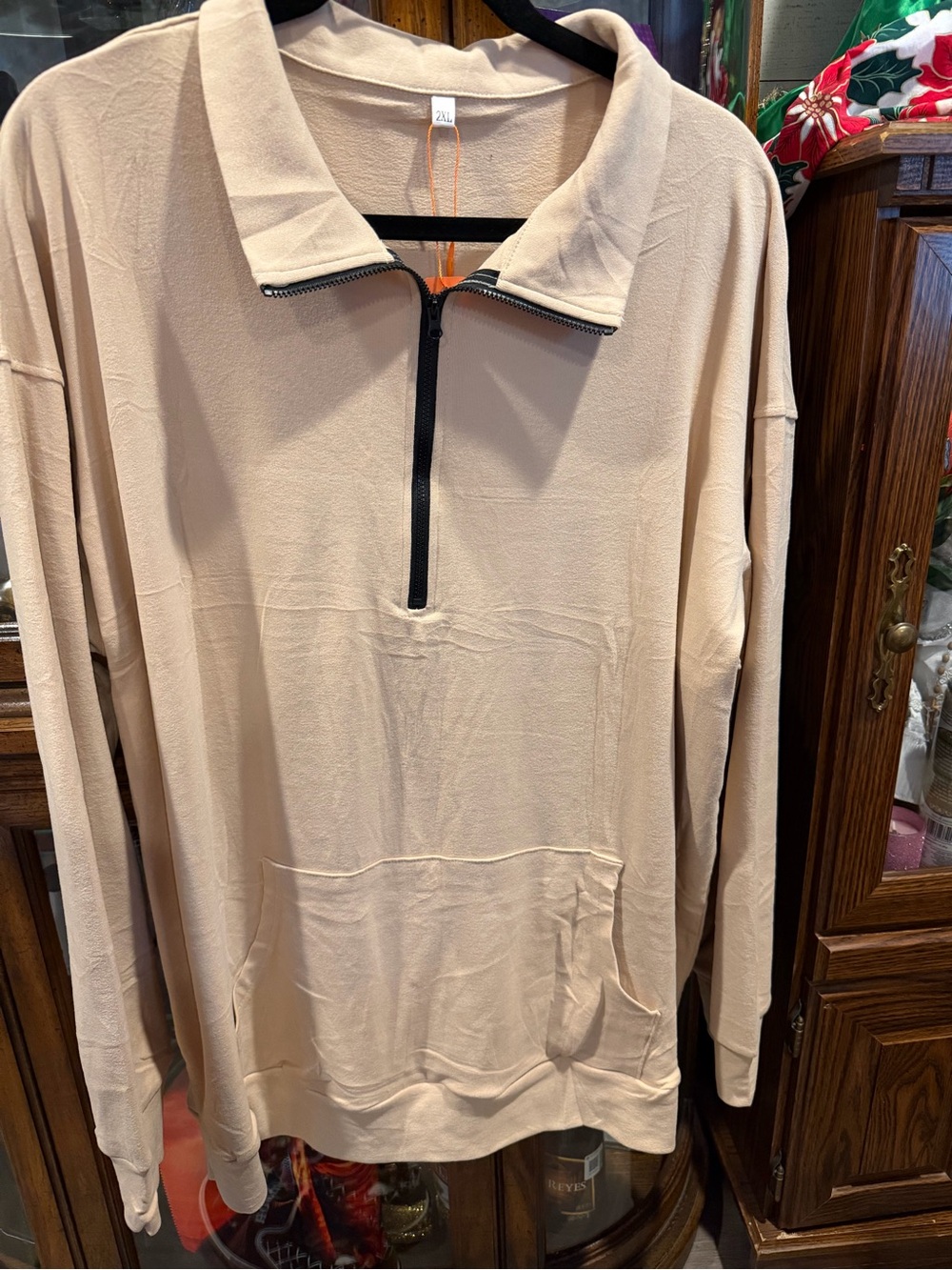 Men's Cream Half-Zip Pullover Sweater with Front Pocket